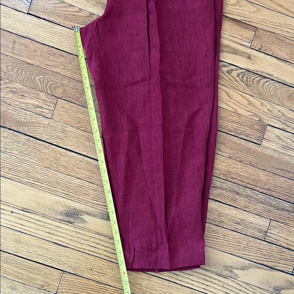 Jones New York Burgundy Red 100% Linen Trousers Size 16 - Picture 5 of 8